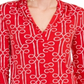 Charter Club Women's Printed Pleated-Neck Top Red Size Petite X-Small