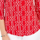 Charter Club Women's Printed Pleated-Neck Top Red Size Petite X-Small