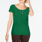 INC International Concepts Women's Petite Lace-up Scoop-Neck Top Green Size PXL