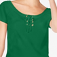 INC International Concepts Women's Petite Lace-up Scoop-Neck Top Green Size PXL
