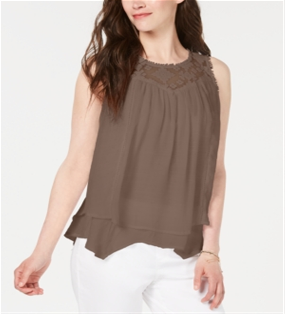 Style & Co Women's Sleeveless Jewel Neck Top Brown Size Medium