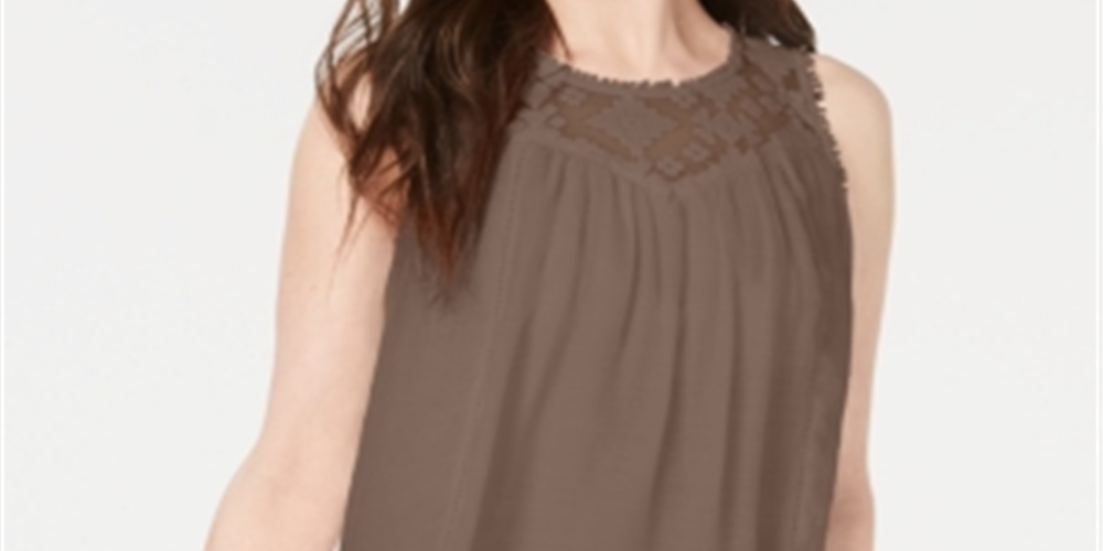 Style & Co Women's Sleeveless Jewel Neck Top Brown Size Medium
