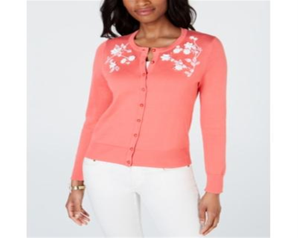 Charter Club Women's Floral Applique Cardigan Pink Size X-Large