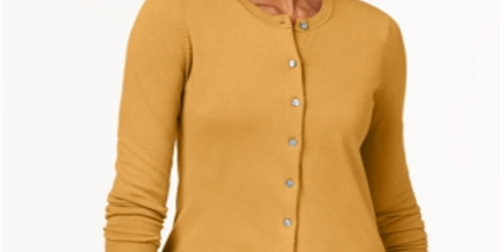 Karen Scott Women's Crew Neck Cardigan Yellow Size Small
