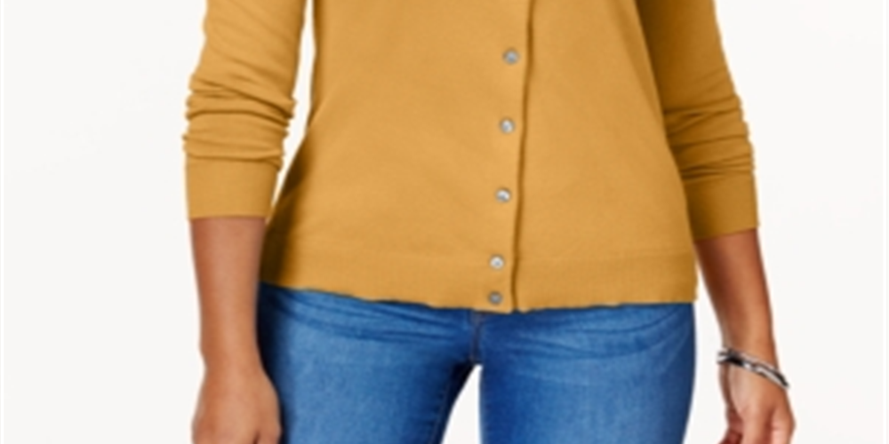 Karen Scott Women's Crew Neck Cardigan Yellow Size Small