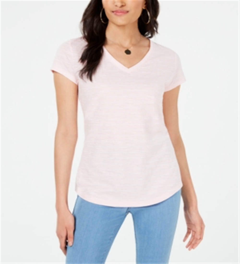 Maison Jules Women's Striped V Neck Top Pink Size Small