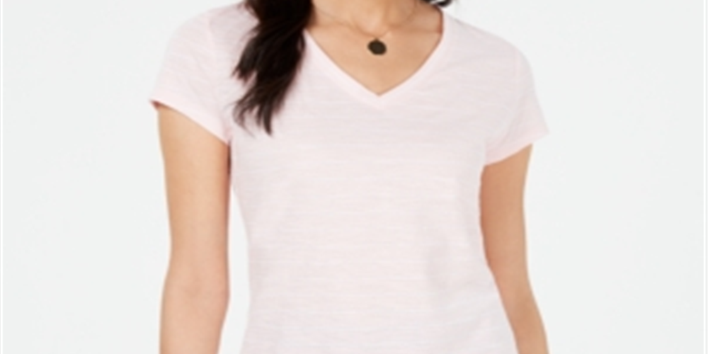 Maison Jules Women's Striped V Neck Top Pink Size Small