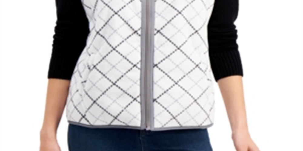 Karen Scott Women's Plaid Vest White Size Small