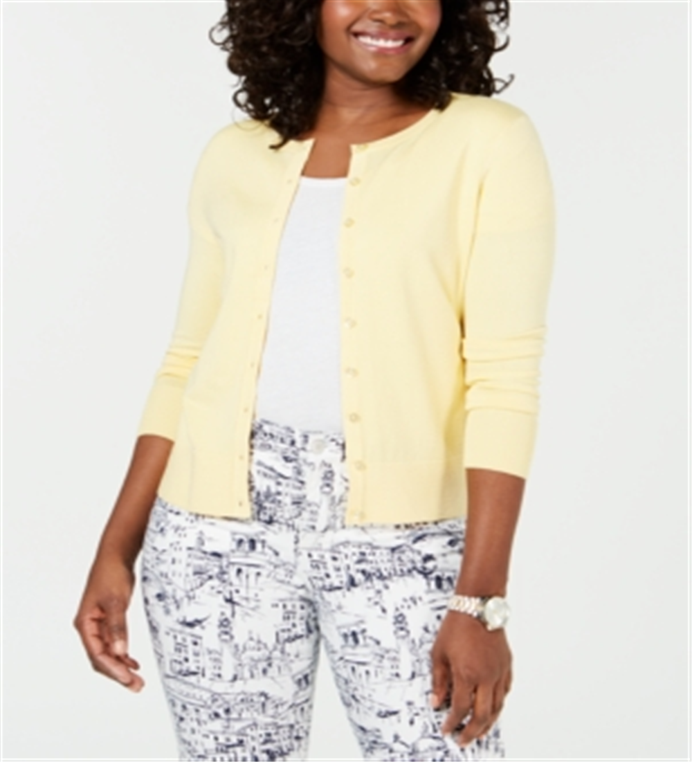 Charter Club Women's Long Sleeve Button Front Cardigan Yellow Size X-Small