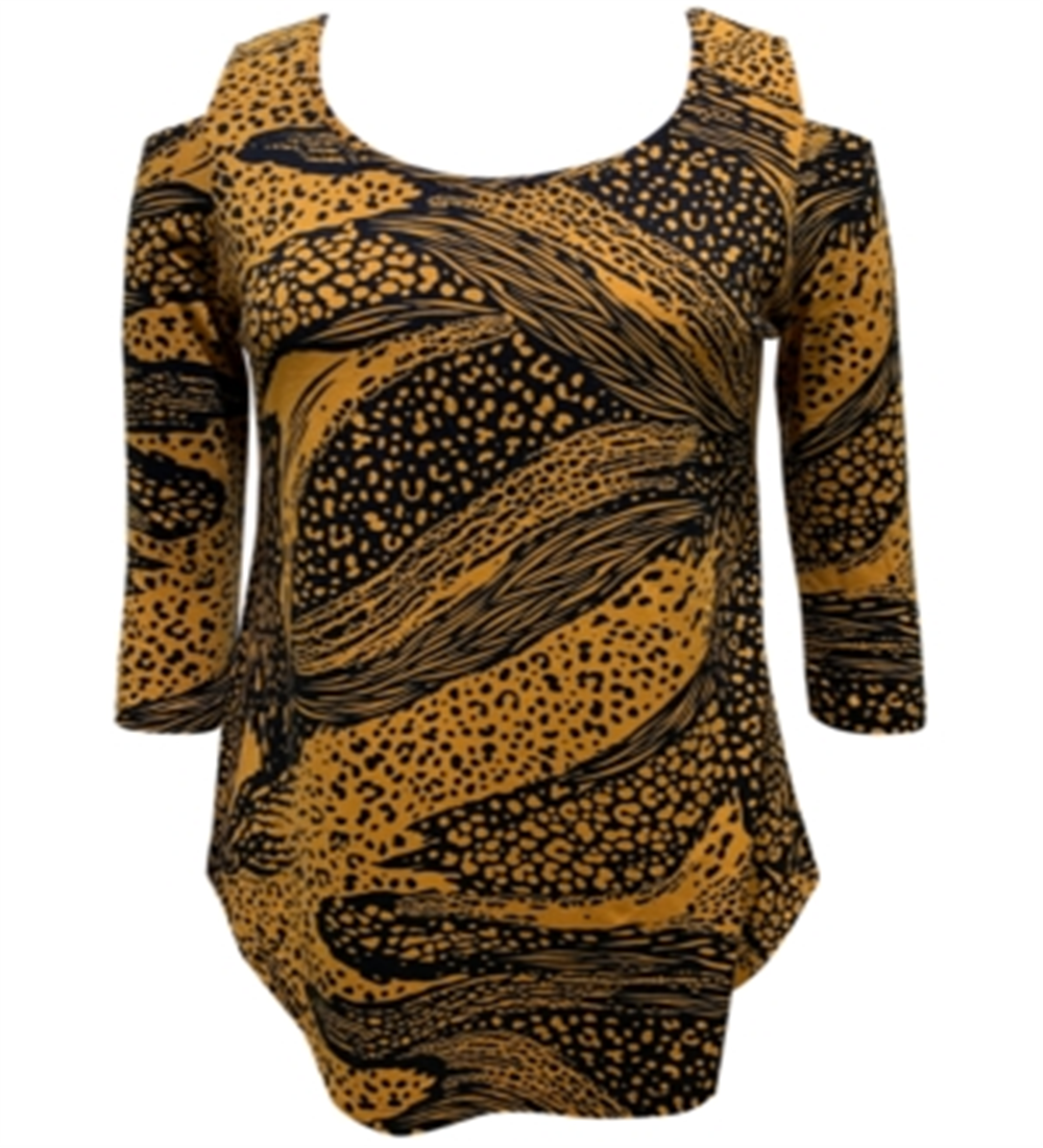 JM Collection Women's Printed Cold Shoulder Top Yellow Size X-Small