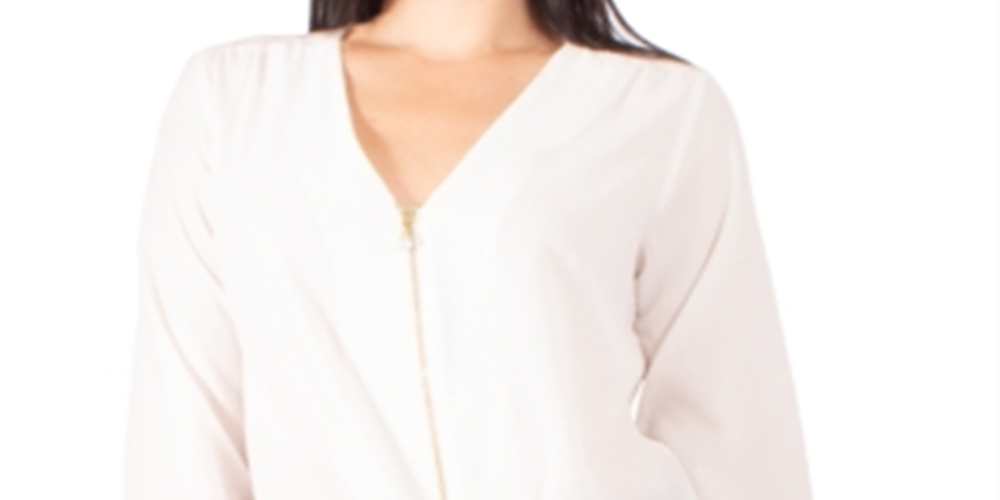 NY Collection Women's Zip Front Tie Hem Top White Size Petite X-Large