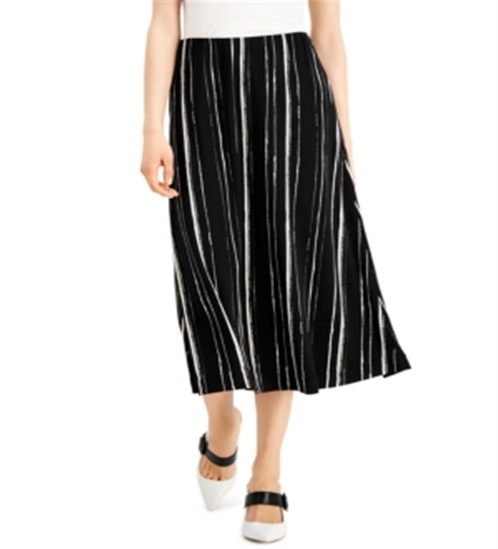 Alfani Women's Striped Comfort Waist MIDI Skirt Black Size Petite Large