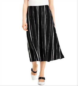 Alfani Women's Striped Comfort Waist MIDI Skirt Black Size Petite Large