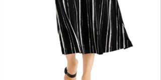 Alfani Women's Striped Comfort Waist MIDI Skirt Black Size Petite Large