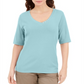 Karen Scott Button-Detail V-Neck Top Blue Size 2XL