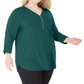 JM Collection Women's Solid Zip Top Green Size 1X
