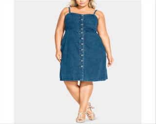 City Chic Women's Trendy Cotton Denim Button Front Dress Blue Size 16W