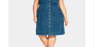 City Chic Women's Trendy Cotton Denim Button Front Dress Blue Size 16W