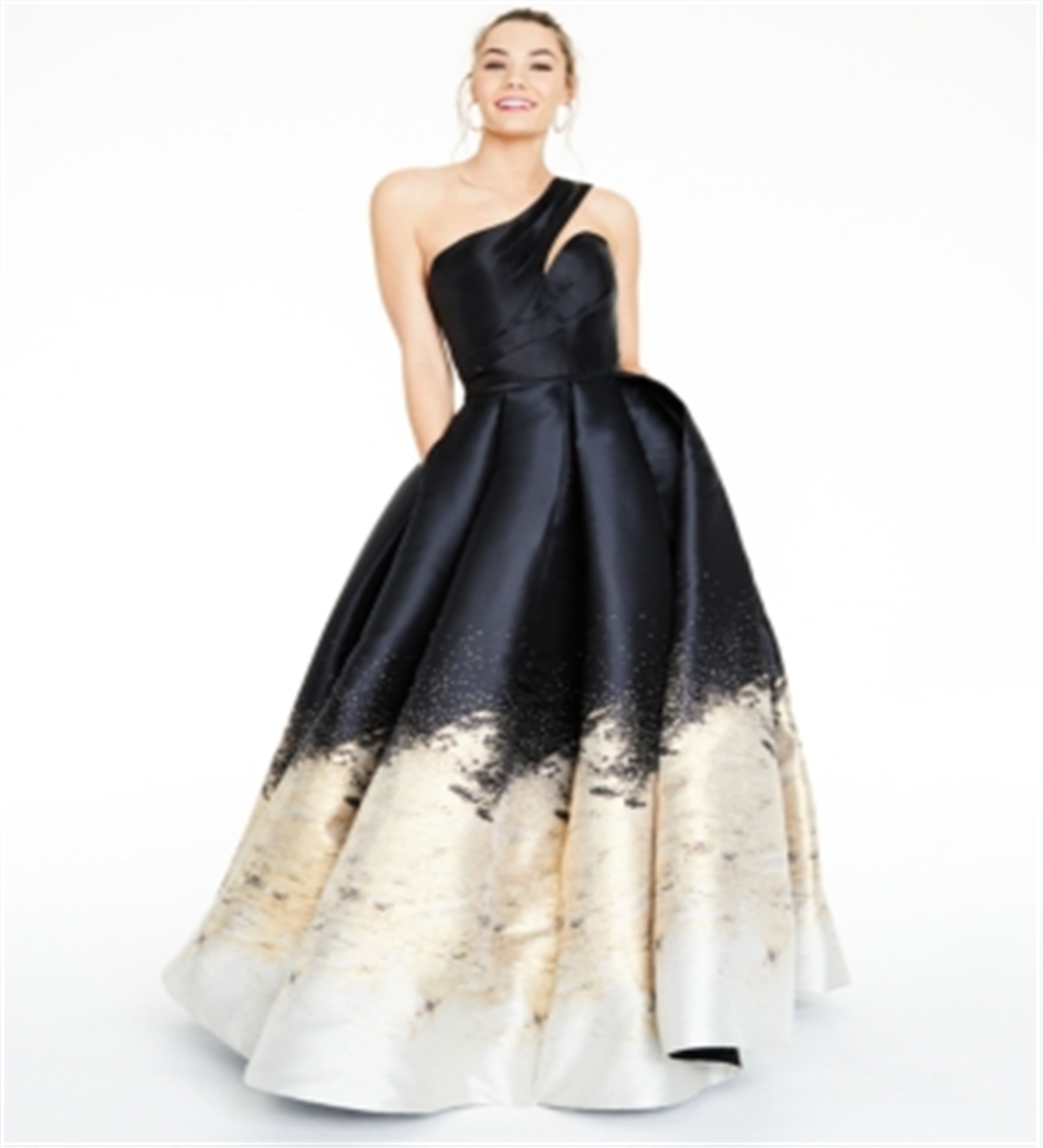 Glamour by Terani Junior's One Shoulder Metallic Mikado Gown Black Size 4