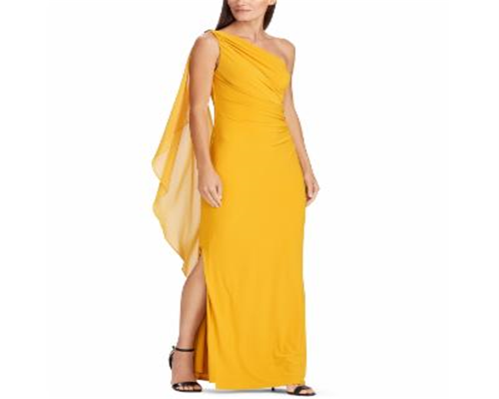 Ralph Lauren Women's Georgette Cape Jersey Gown Yellow Size 14