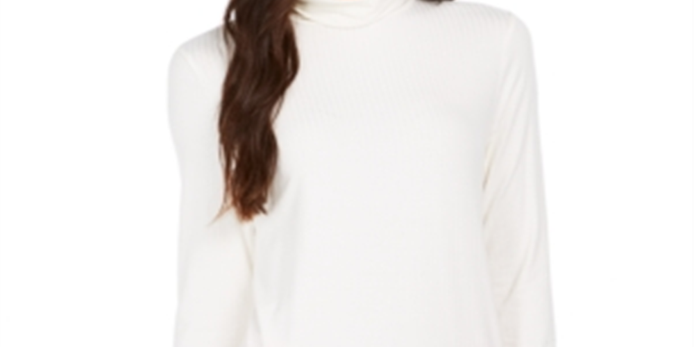 Charter Club Women's Heathered Ribbed Turtleneck Top White Size XX-Large