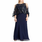 Ralph Lauren Women's Sequined Overlay Georgette Gown Blue Size 12