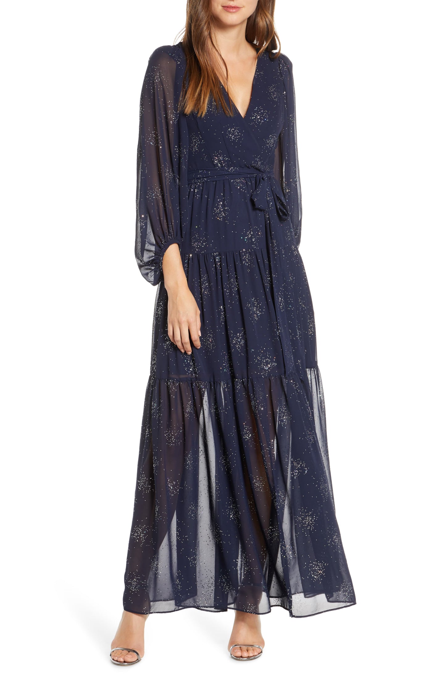 Eliza J Women's Glitter Star Maxi Dress Blue Size 12