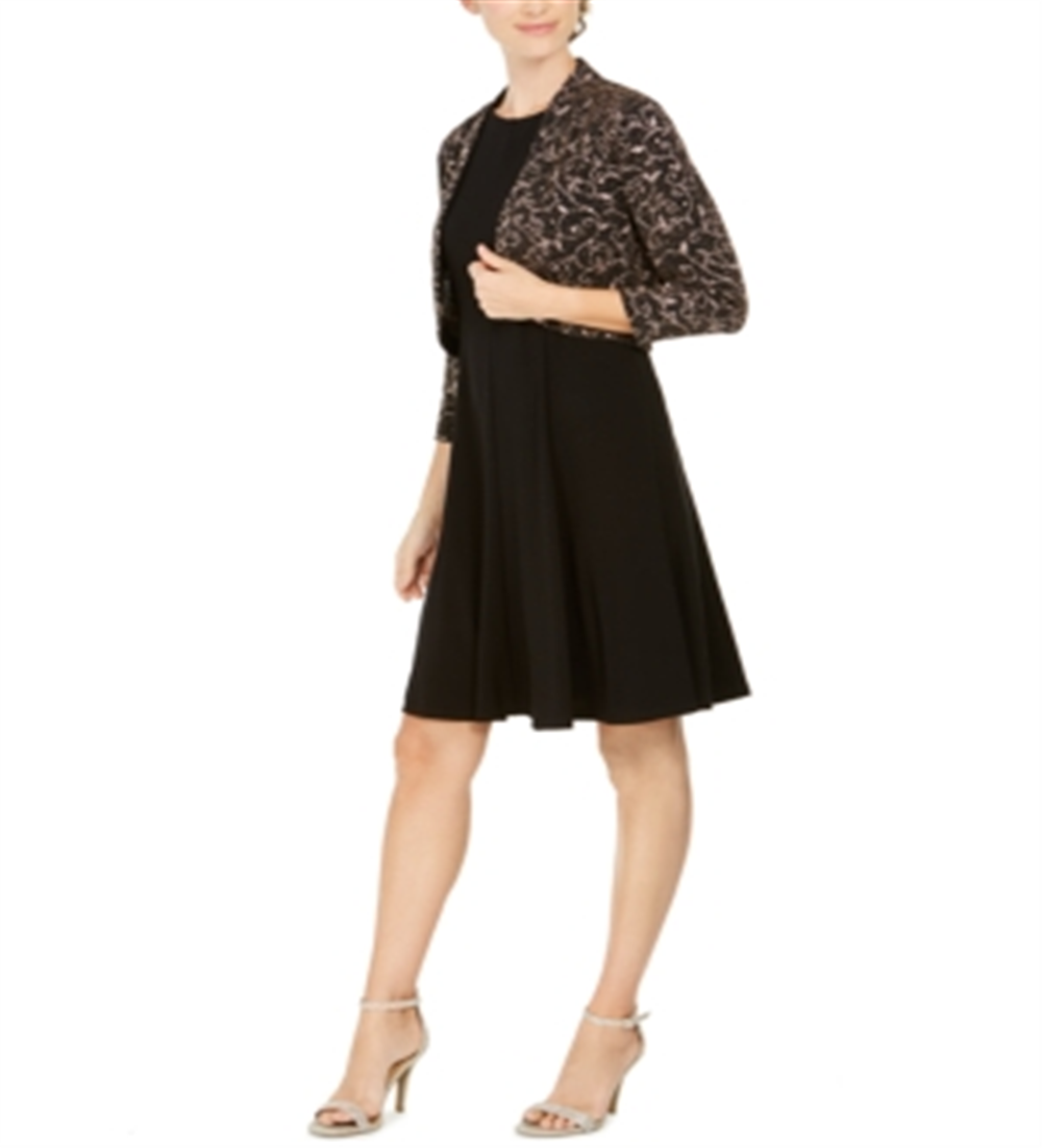 Jessica Howard Women's Embellished Bolero Jacket & Dress Black Size 14 Petite
