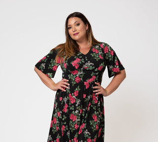 Leota Women's Short Sleeve Zoe Dress in Ruby Rose (Curve) BlacK