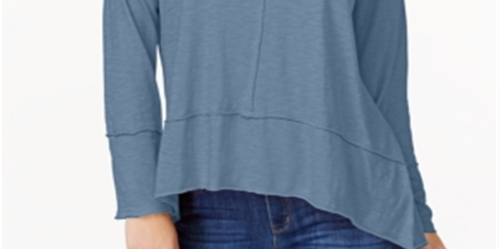 Style & Co Women's Cotton High Low Top Blue Size M