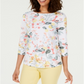 Charter Club Women's Pima Cotton Combo-Print Top White Size XL