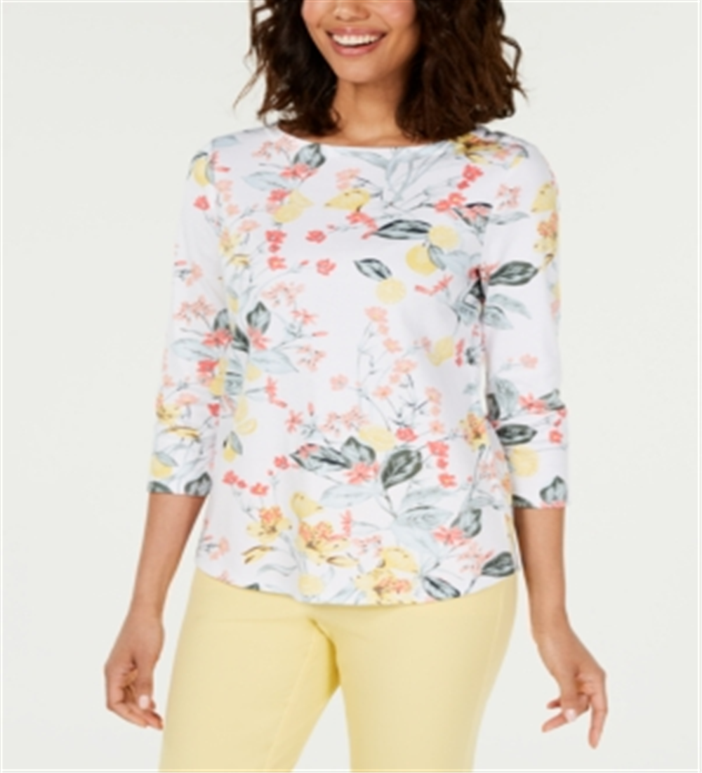 Charter Club Women's Pima Cotton Combo-Print Top White Size XL