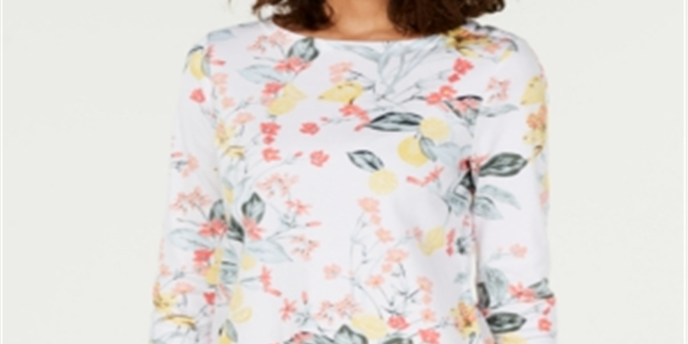 Charter Club Women's Pima Cotton Combo-Print Top White Size XL