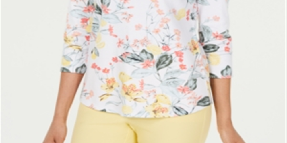 Charter Club Women's Pima Cotton Combo-Print Top White Size XL