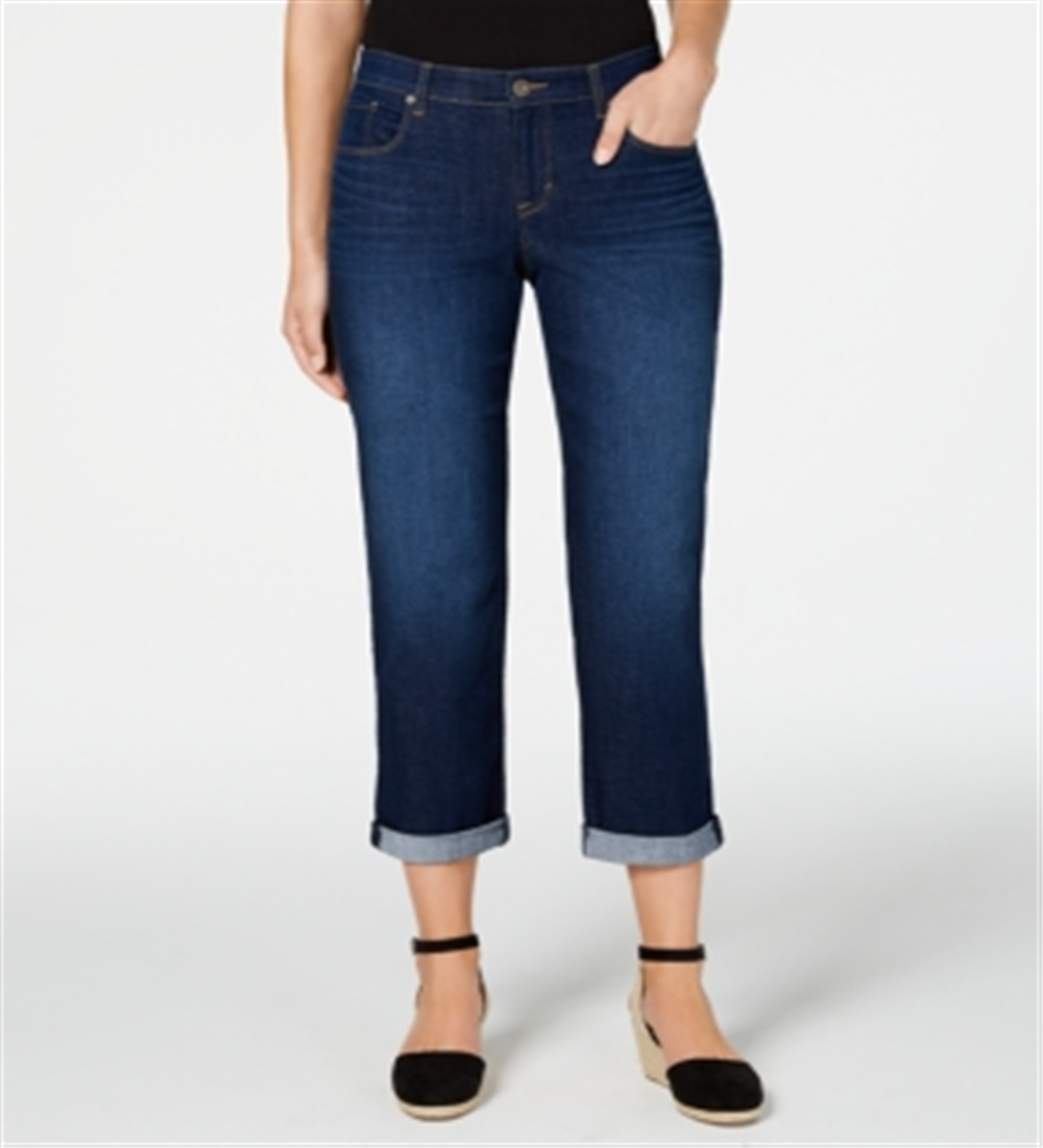 Style & Co Women's Curvy-Fit Cuffed Boyfriend Jeans  Blue Size 2