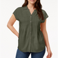Style & Co Women's Short Sleeve Button up Top Green Size X-Large
