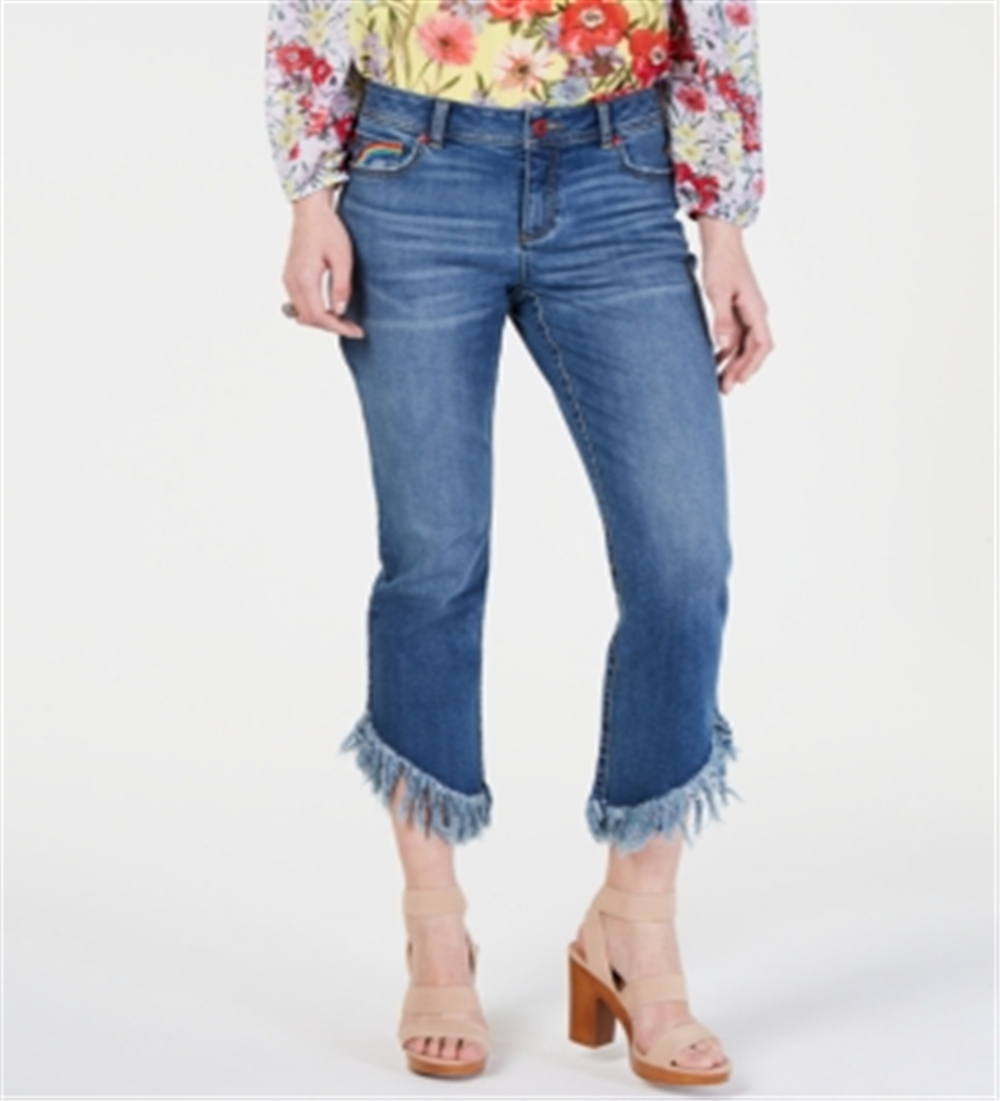 INC Women's  Rainbow Fringe Cropped Skinny Jeans Blue Size 8