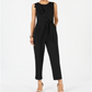 Jessica Howard Women's Cascading Ruffle Ruched at Side Sleeveless Jewel Neck Evening Cropped Jumpsuit Black Size 14