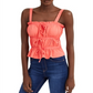 INC International Concepts Women's Smocked Tie Front Tank Top Orange Size Large