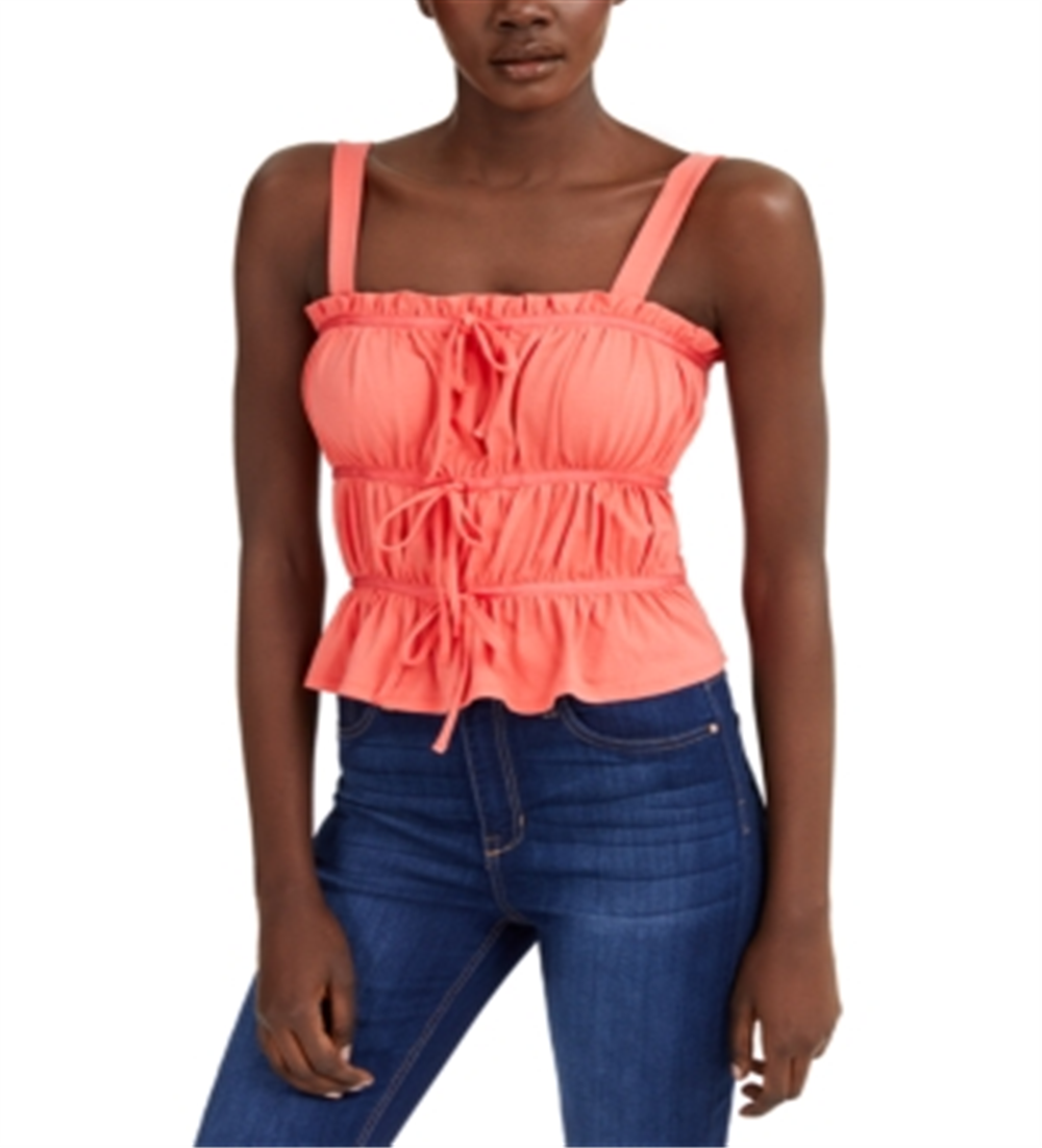 INC International Concepts Women's Smocked Tie Front Tank Top Orange Size Large