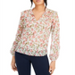 INC International Concepts Women's Printed Smocked Blouse White Size X-Large