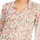 INC International Concepts Women's Printed Smocked Blouse White Size X-Large