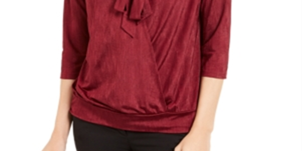 Alfani Women's Tie Neck Top Red Size Petite S