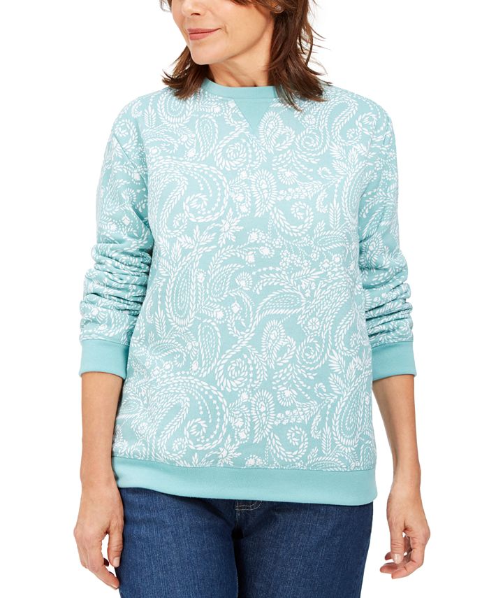 Karen Scott Women's Paisley Print Sweatshirt -Green Size Petite M