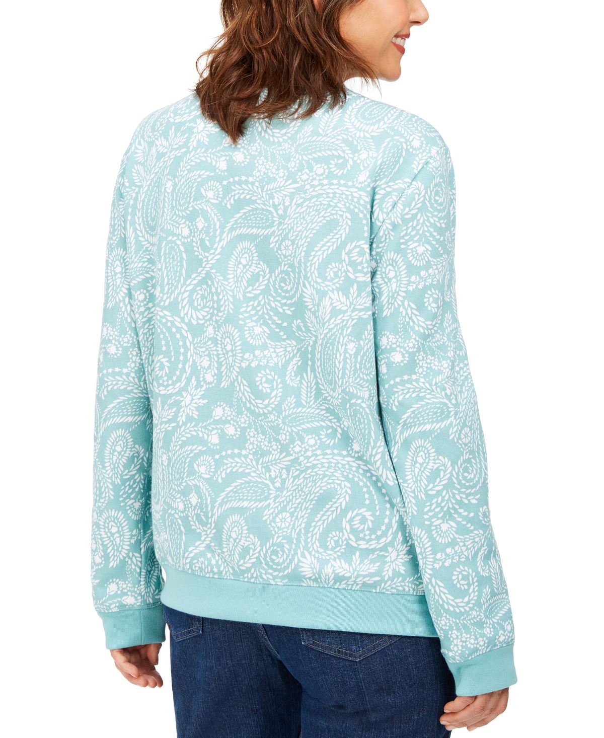 Karen Scott Women's Paisley Print Sweatshirt -Green Size Petite M