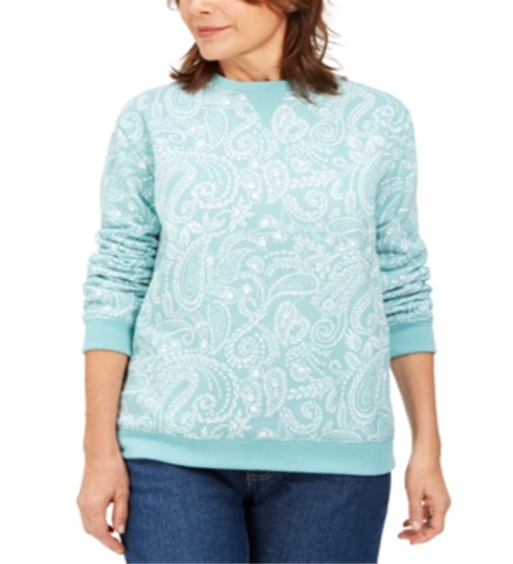 Karen Scott Women's Paisley Print Sweatshirt -Green Size Petite M