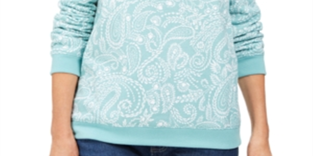 Karen Scott Women's Paisley Print Sweatshirt -Green Size Petite M