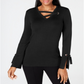 JM Collection Women's Grommet Trim V Neck Top Black Size Petite XL