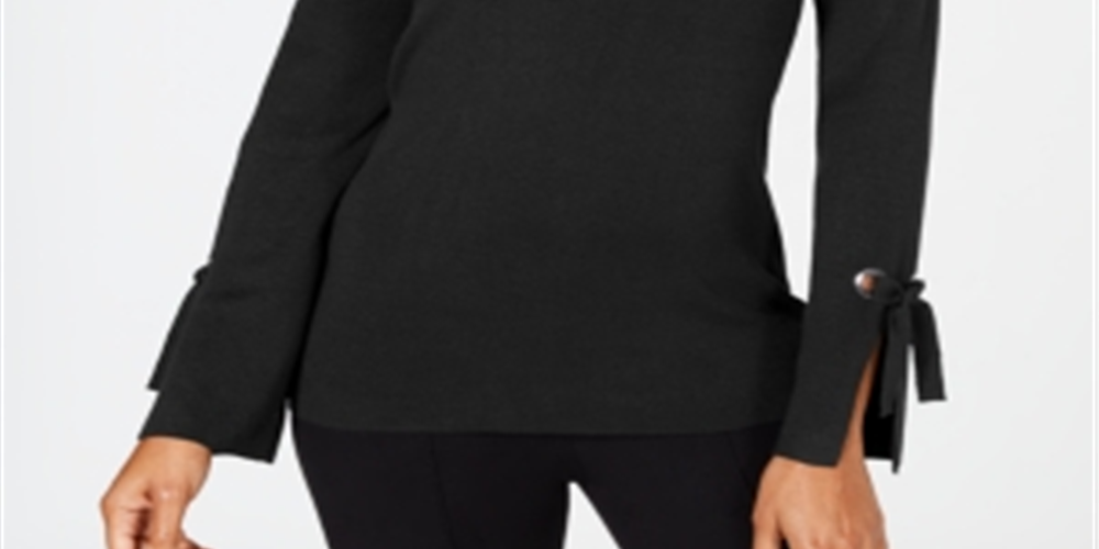 JM Collection Women's Grommet Trim V Neck Top Black Size Petite XL