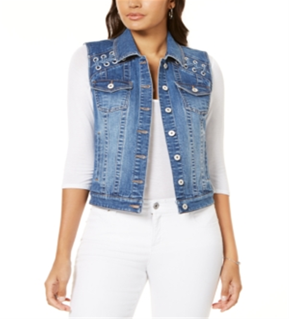 INC International Concepts Women's Lace up Denim Vest Blue Size X-Large